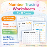 Number Tracing Worksheets – 1 to 20 Practice (Printable PDF)