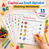 Capital & Small Alphabet Matching Worksheets – Printable Preschool Activity (15 Pages)