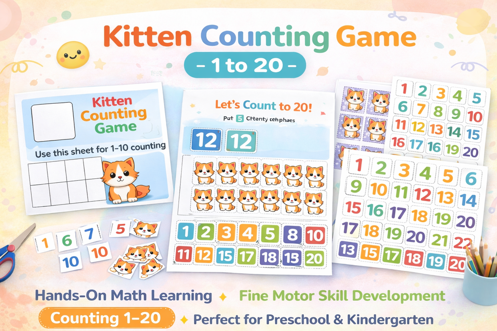 Kitten Counting Game Printable Worksheet – Numbers 1 to 20