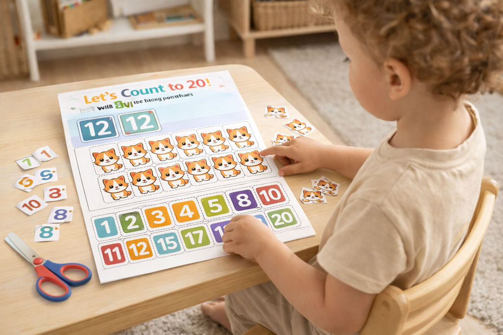 Kitten Counting Game Printable Worksheet – Numbers 1 to 20