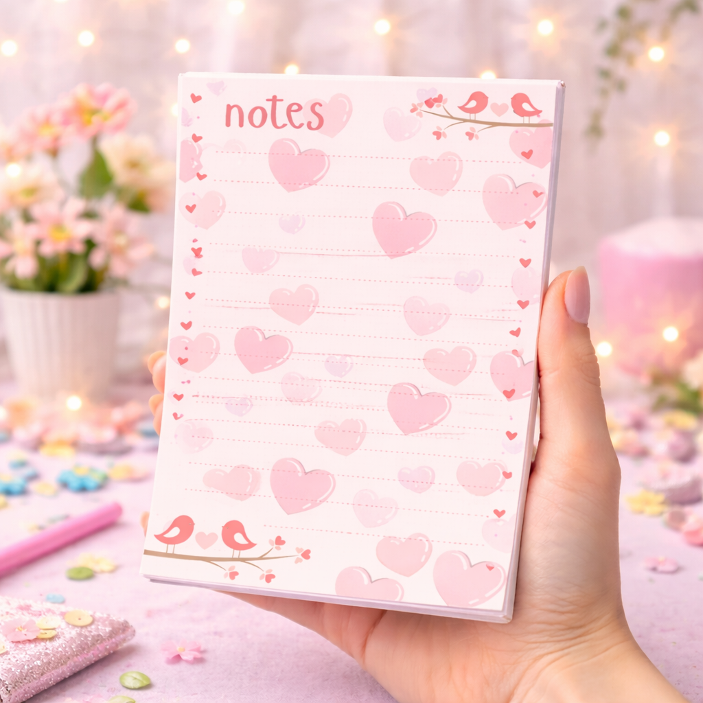 Cute Valentine Heart Design A5 Notepad | 50 Pages | Smooth 80 GSM